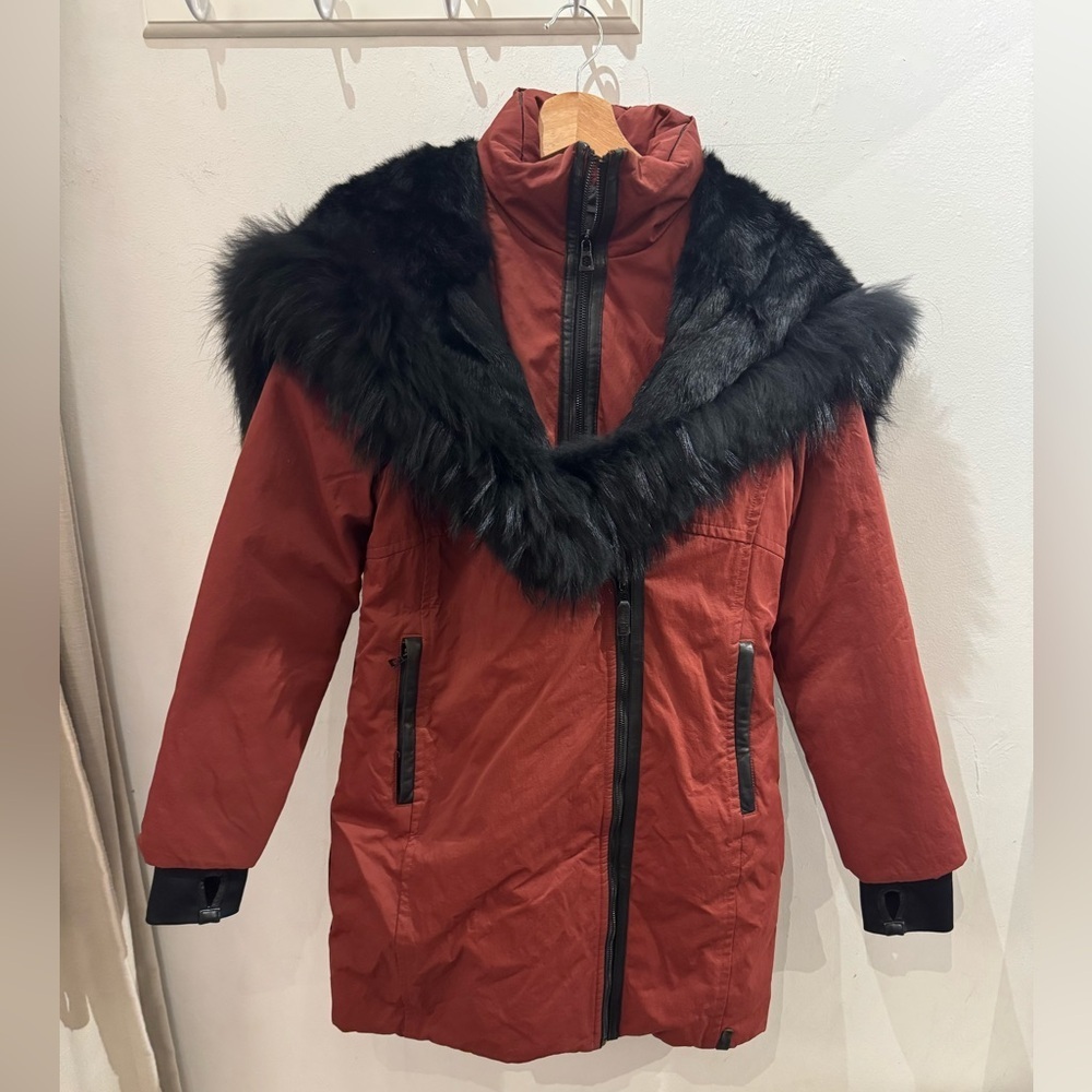 RUDSAK Rust Puffer Jacket with Black Fur Trim Size L/G